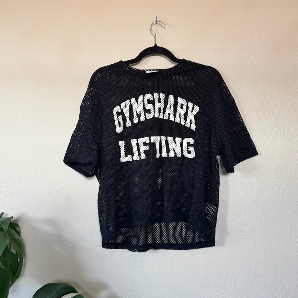 Gymshark Black Mesh Muscle Tee with White 'Gymshark Lifting' Logo